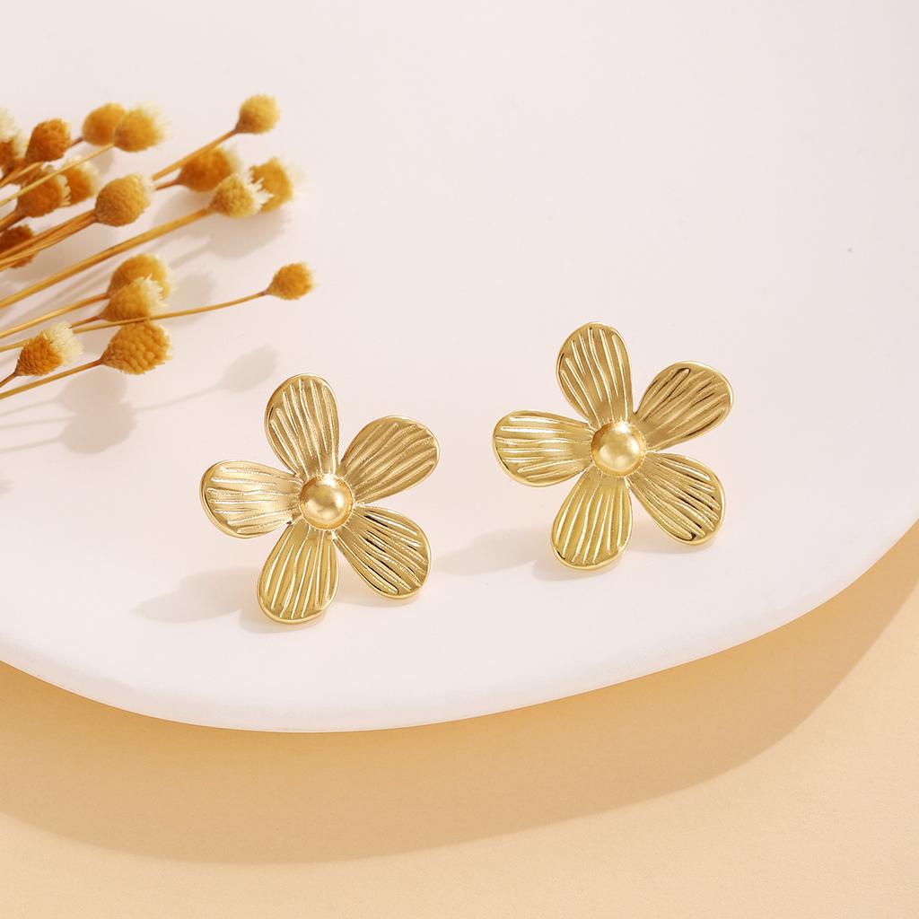 Metallic Glossy Texture Flower Irregular Stud Earrings Personalized Fashion Design Earrings