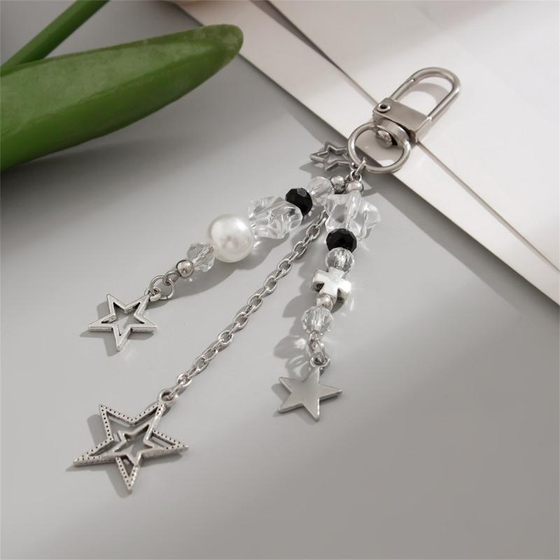 Lovely Strawberry Bowknot Phone Strap Charm Pendant with Star Accents Sturdy Handbag Adornment Craft Supplies for Girls