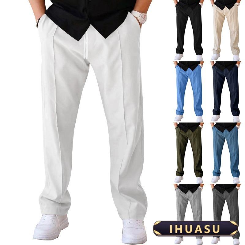 IHUASU Men's Fashion Casual Solid Color Print Pants & Capris Elegant