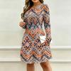 Women's Floral Print Long Sleeve V-Neck Dress with Pockets for Casual Everyday Wear