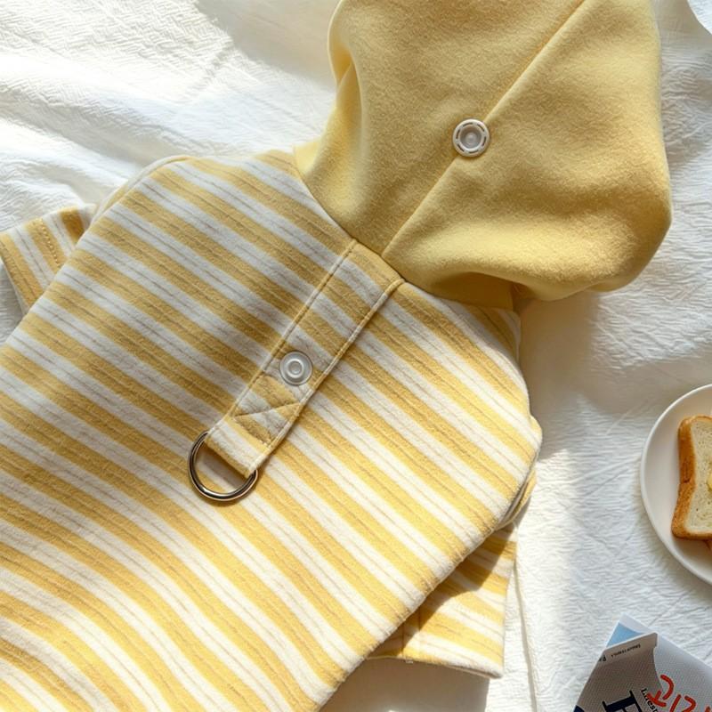 Winter Dog Hooded Jumpsuit With Star Print Yellow White Contrast 4-Leg Warm Coat Small Medium Breeds