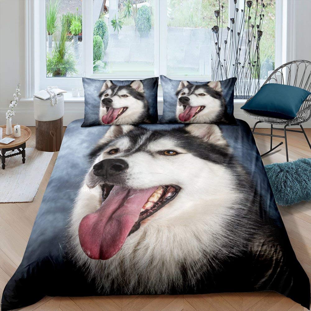Cute Husky Duvet Cover Set Puppy Dog Husky Bedding Set Lovely Dog Quilt Cover Single Queen King Fashion Modern Gift for Kids
