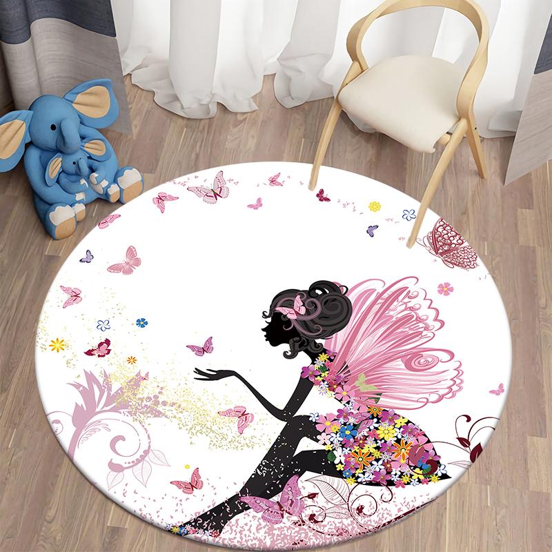 Alfombras redondas de hada y mariposa para sala de estar, alfombras de Franela suave para el suelo, alfombra para dormitorio, alfombra de cocina para niños