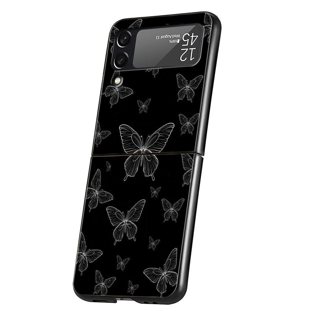 Luxury Phone Case For Samsung Galaxy Z Flip 3 4 5 6 Hard Folding PC For Samsung Z Flip3 Flip4 Flip5 Cover Butterfly Love Black