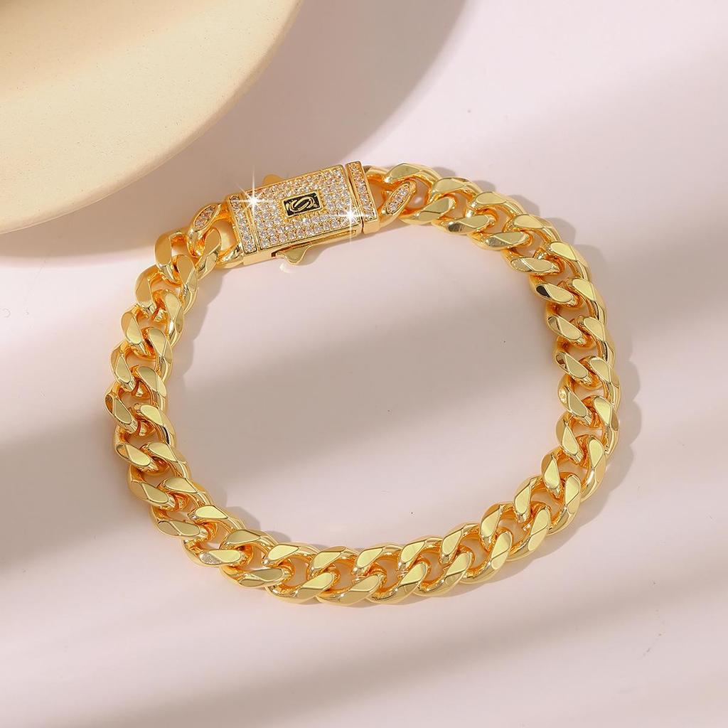 Bracelet Feuille Plaqué Or avec Incrustations de Zircon Hachuré et de Diamant