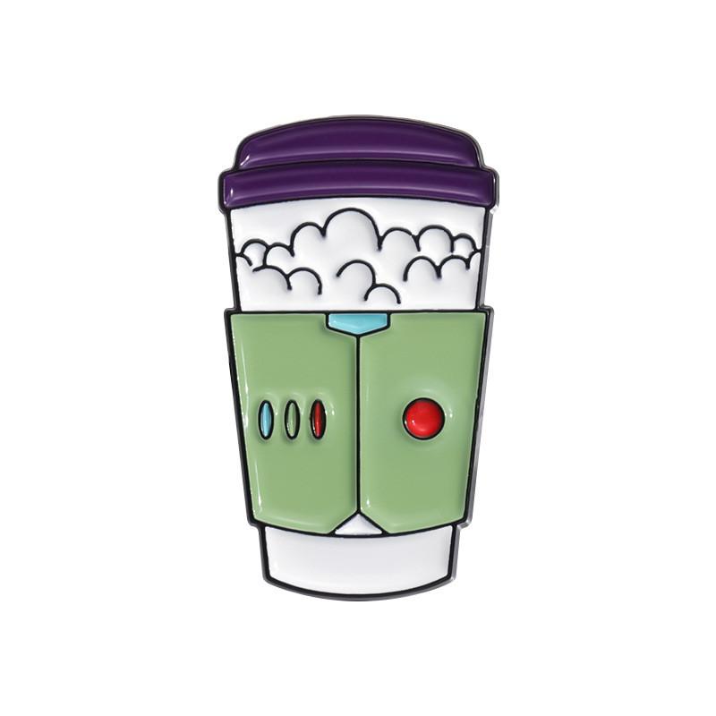 Coffee Cartoon Eyecatching Cup Badge Brooch Unique Enamel Coating For Looks Trendy