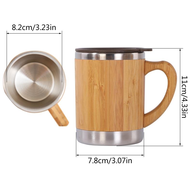 Bambus termos kaffe krus vannflaske isolert rustfritt stål reise te krus 12oz kapasitet for far ektemann tilstede