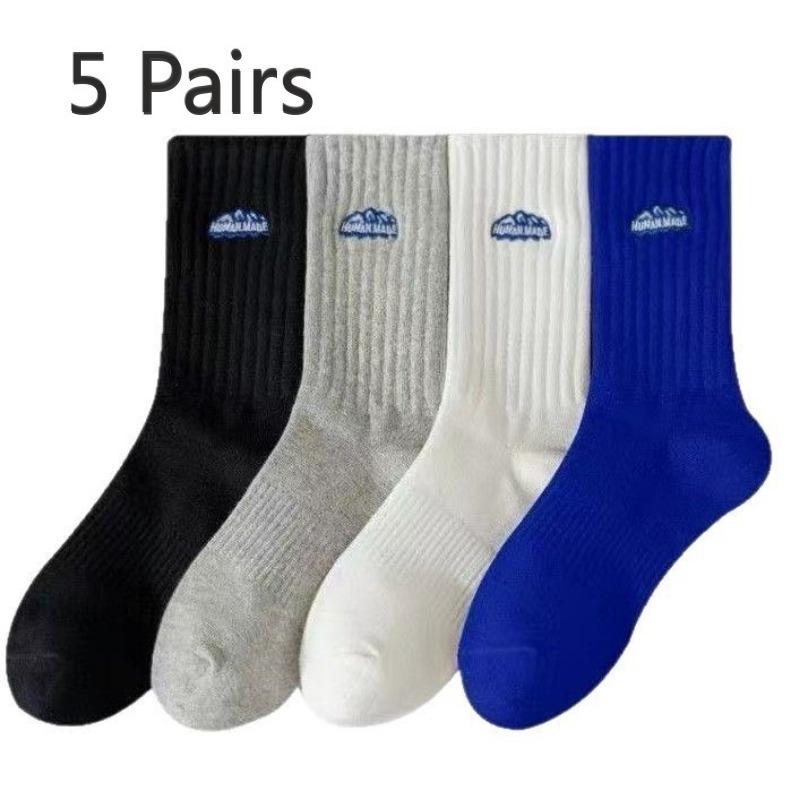 5 Pairs of Sports Socks for Men and Women with The Same Paragraph Thin Spring, Summer and Autumn Models of Mid-calf Socks Embroidery Socks Sports