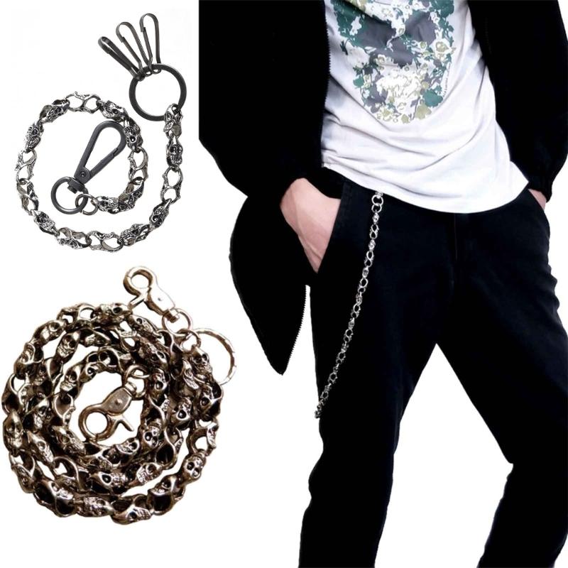 Biker-Decor Skull Wallet Chain with Hook Snap Closure Punk Skull Trouser Chain Hip-hop Cool Style Pant Chain Ornament