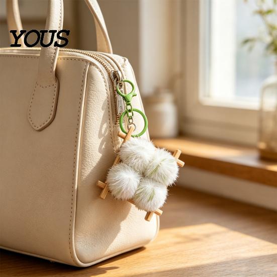 Backpack Accessory Fermented Bean Curd Plush Keychain, Fluffy Doufu Bag Decorative Charm with Keyring, Handbag Purse Decoration Accessories