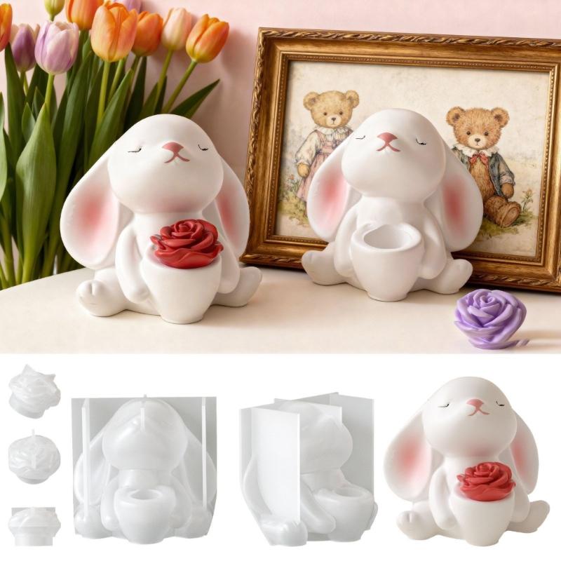 Rabbit Holding Flower Vase Silicone Mold Portable Charm Holder Resin Mold For Resin Jewelry Making And DIY Crafts