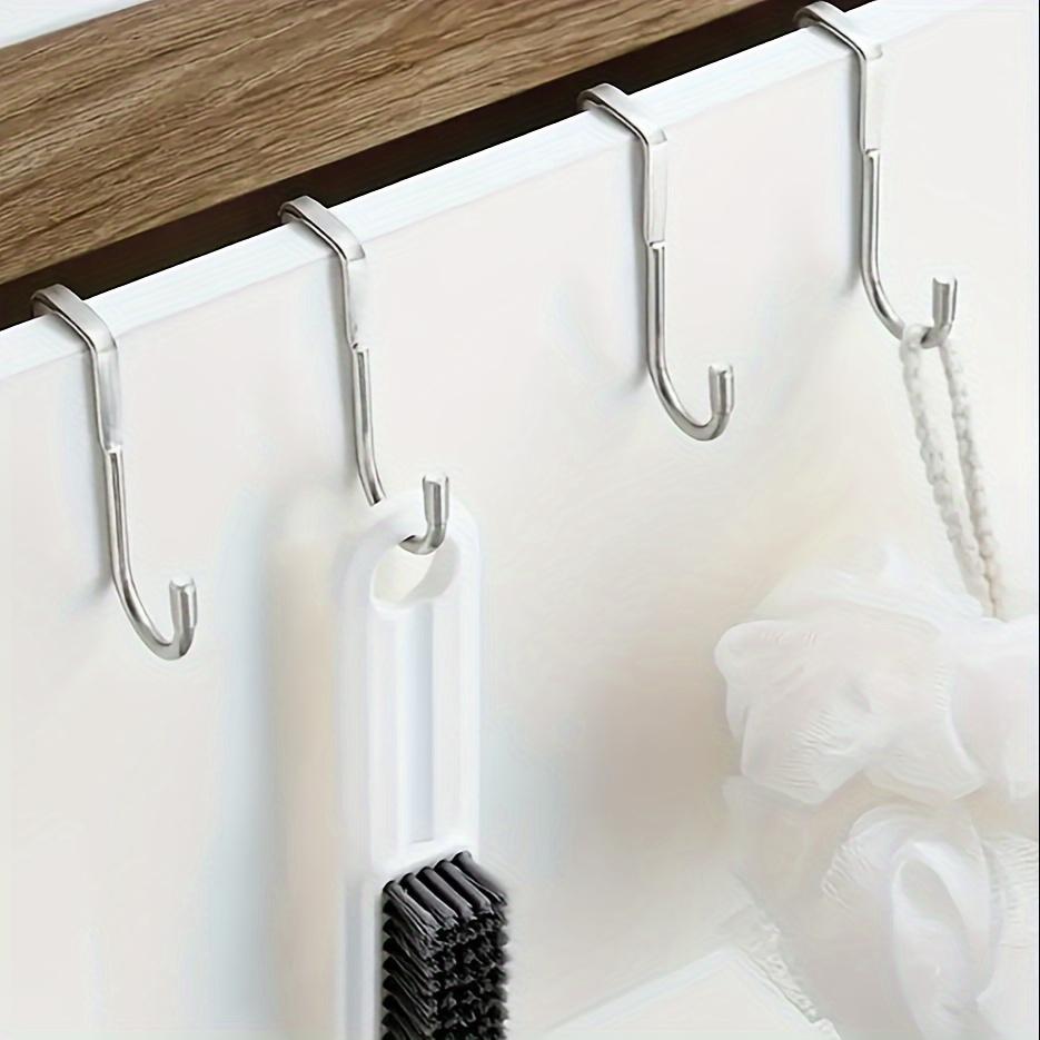 Stainless Steel S-Shaped Double Hook 1pc - Punch-Free Wall Mount Cabinet Door Hanger - Easy Install Traceless Hanging Clothes Hook for Kitchen