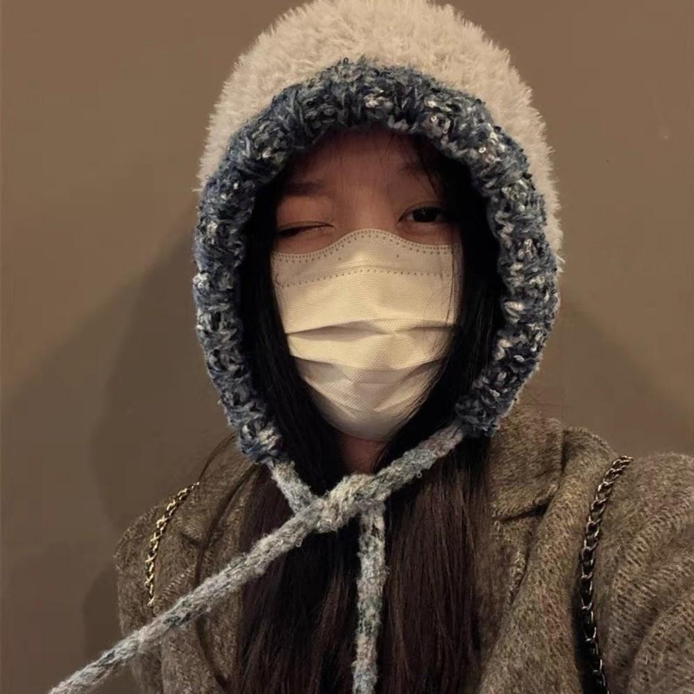 Soft Plush Pullover Hats Windproof Knitted Warm Hat Fashion Fluffy Beanie Hat  Cycling Riding