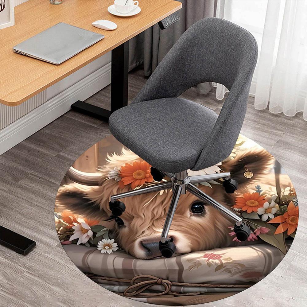 1PC Cute Cow Flowers Pillow Round Chair Mat Area Rug - Non-Slip, Floor Mat for Office, Bedroom, Home Decor Christmas Gift C0528105