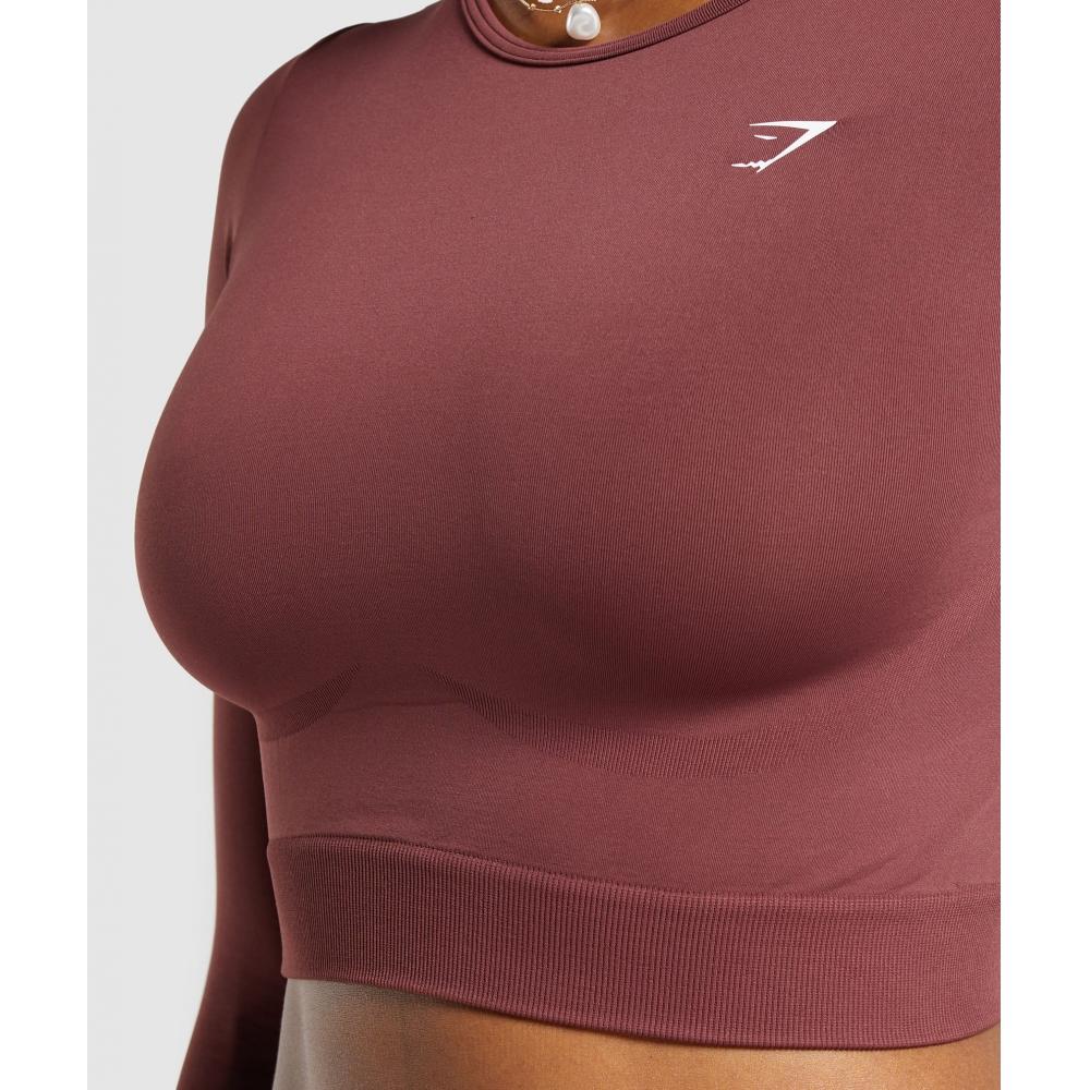 Gymshark Bezešvý top s dlouhým rukávem pro každodenní použití, vínově hnědý, B7a2s Rbqv