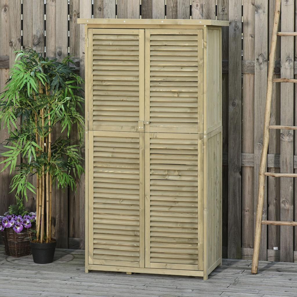 Garden Cabinet Wood Tool Shed Equipment House With Asphalt Roof Louvered Door Storage Cabinet Shed Garden 4 Compartments Gray 87 X 46.5 X 160 Cm