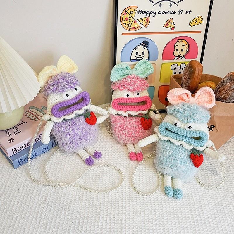 And Fun Playful Childrens Crochet Crossbody Bag In Pink Blue And Purple Color Options