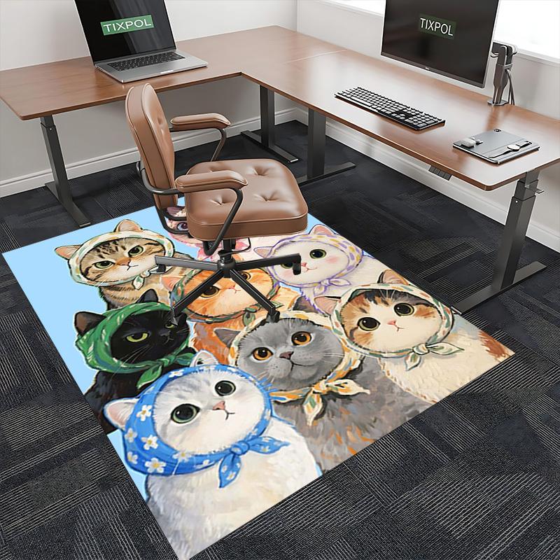 1pc Cute Cat Bandana Print Office Chair Mat - Non-Slip Carpet for Home and Office Use, Festive Gift Idea.P038