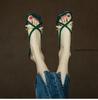 Fashion Retro Green Genuine Leather Sandals 2025 Summer Women Pointed Toe Chunky Heel Women Shoes Giadiator Shoes Sandalias Mujer