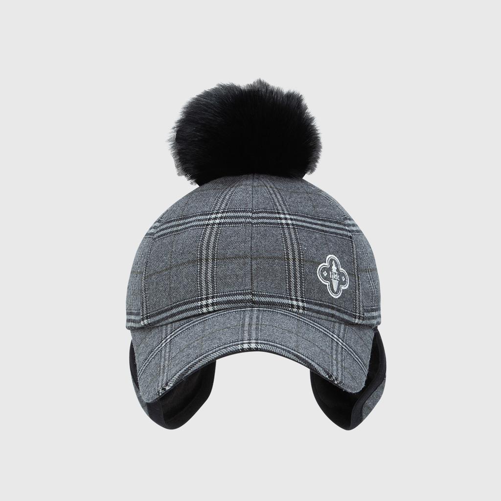 LIKK Pom-Pom Check Cap Wool Hat (Grey)_L3D1-Hw01K