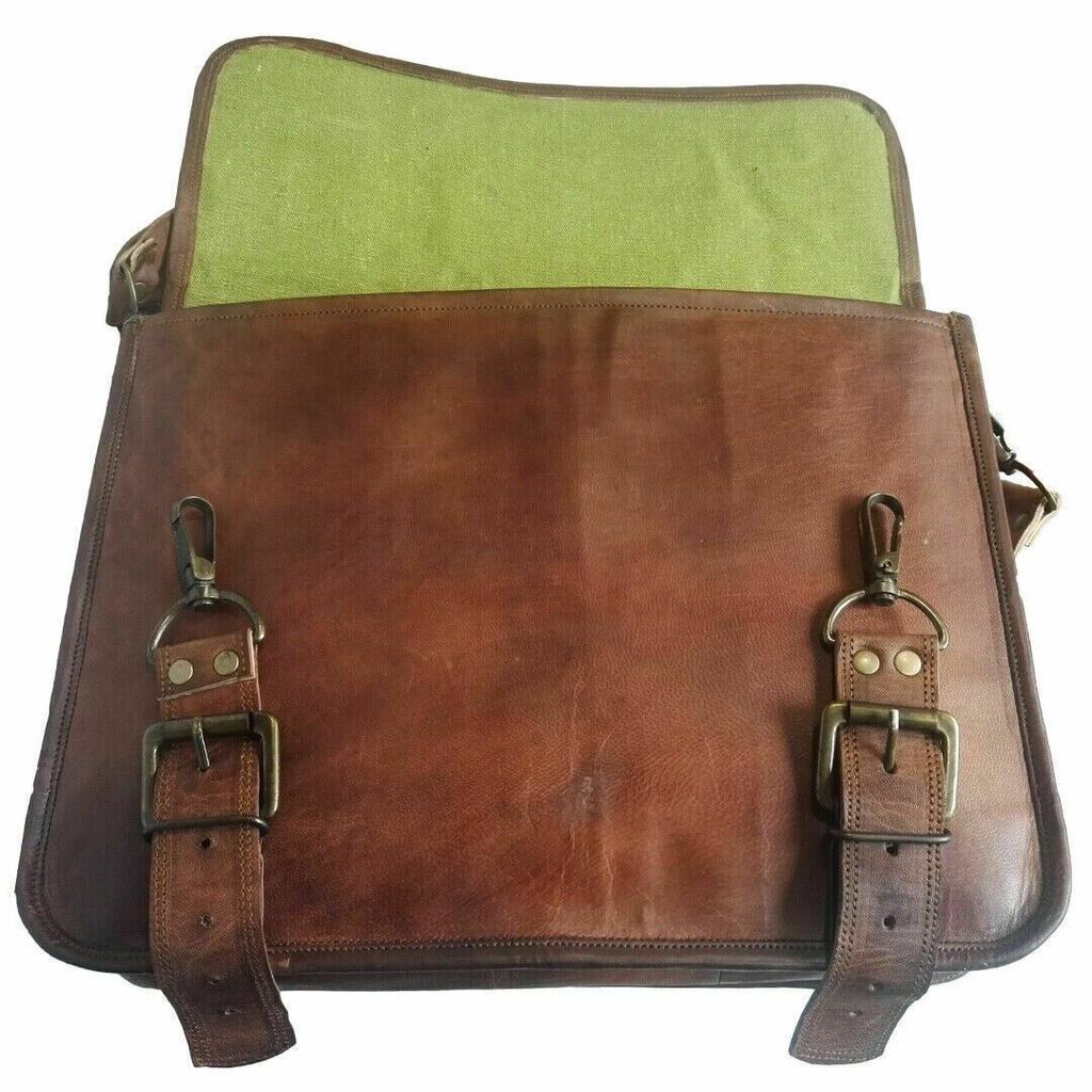 Umhängetasche für Herren, Messenger-Laptop-Aktentasche, echtes Ziegenleder, Vintage-Braun