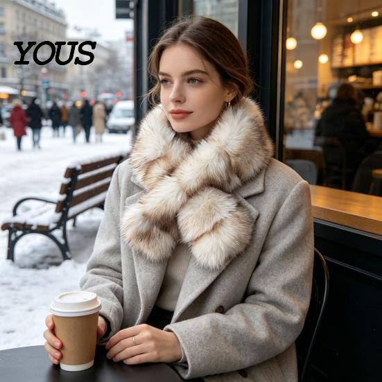 Elegant Cold Weather Accessory Faux Mink Wrap Scarf for Women, Double-Sided Plush Neck Warmer, Commuting Warm Thick Winter Fur Collar, Luxury