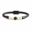 New Men's European American Style Stone Beaded Leather Bracelet with Magnetic Buckle