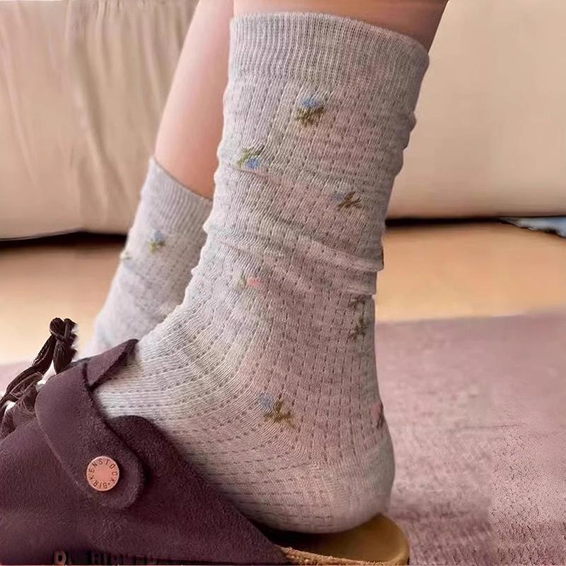 Boneless Thin Cass Floral Retro Medium Stockings Mesh Breathable Versatile Cotton Stacking Socks Children