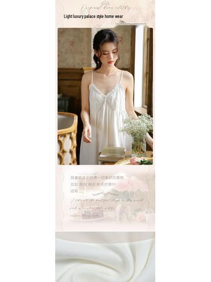 Court Style Lace Camisole Nightgown with Bra Pads - Sexy Cotton Long Sleep Dress for Women