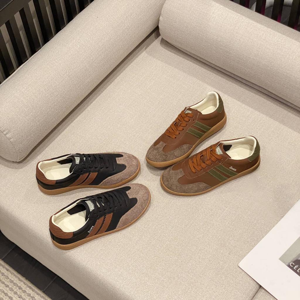 Leather retro Maillard brown Dexun shoes women's 2025 new versatile lace-up flat casual sneakers board shoes