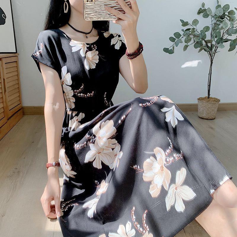 Свободное и обтягивающее хлопково-шелковое платье с короткими рукавами для летней — фото 7