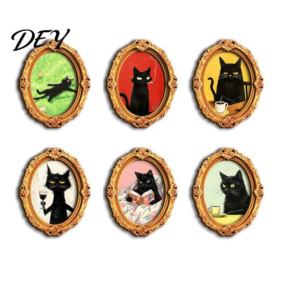 Metal Cabinets Decorative Magnets 1/6Pcs Halloween Retro Frame Refrigerator Magnet, Wooden Carved Magnet Decor Fridge for Home Office Cabinet