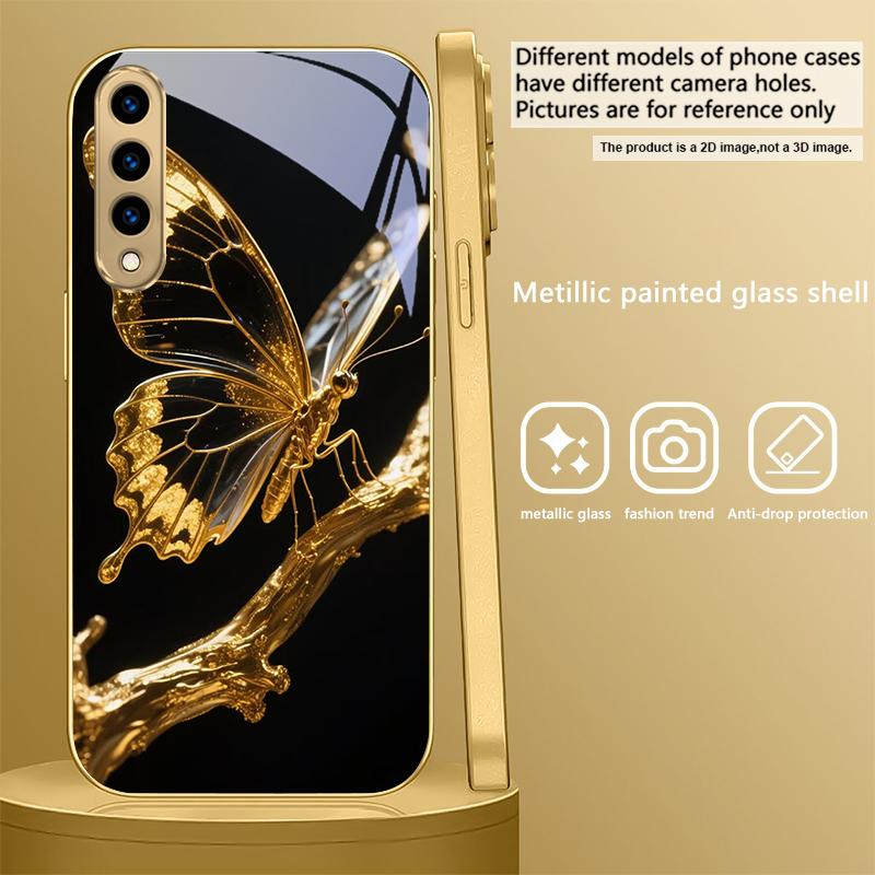 Schmetterling auf dem Ast Für Samsung A 31 32 A33 A34 35 14 A15 13 A16 25 26 50 52 53 54 55 56 70 71 72 73 Goldene Glas Handyhülle