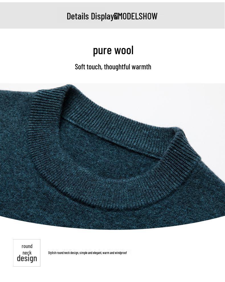 Men's 100% Pure Wool 330g Sweater - 2025 Autumn/Winter Round Neck Solid Color Casual Knit