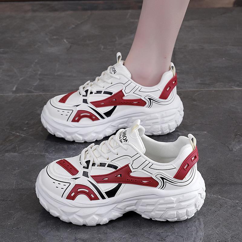 Tire platform dad shoes women's spring new breathable non-slip casual shoes inner height increase and foot small sports shoes