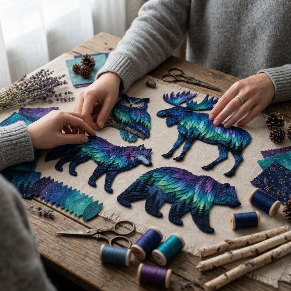 Handmade Patchwork Sewing Kit Starry Fabric Wildlife Craft Set Home Decor