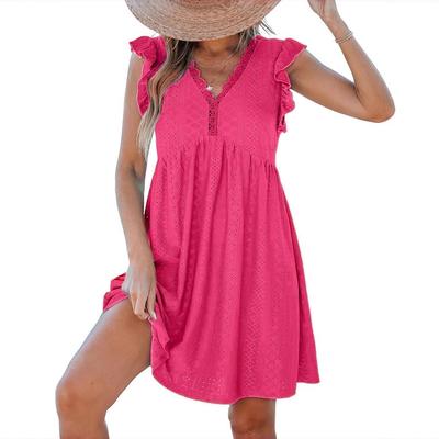 Spring Women's V-neck Lace Lace Cutout Short-sleeve Smock Dress