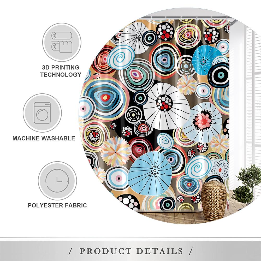 Vibrant Circular Patterns Print Waterproof Shower Curtain, Colorful Abstract Design High-End Toilet Partition Curtain