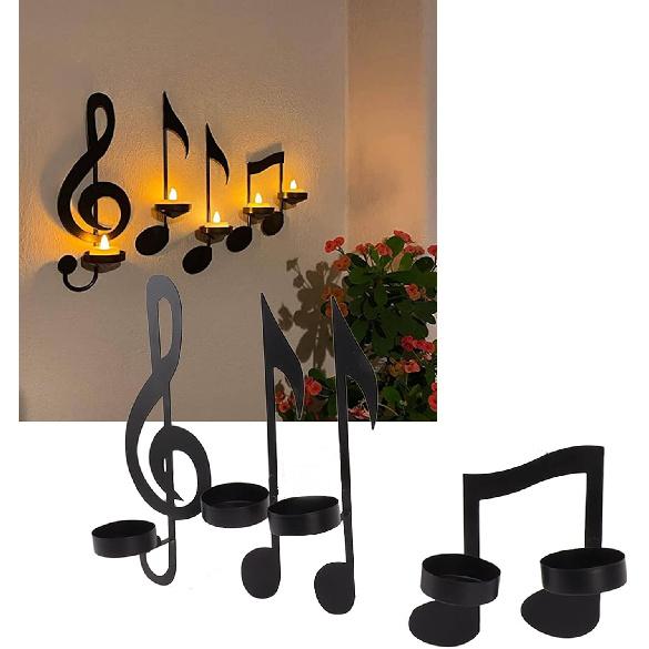 Black Music Note Wall Sconce,Vintage Art Musical Note Candle Holders,Treble Clef Musical Note Wall Decor for Home Office Classroom,Housewarming Gift,