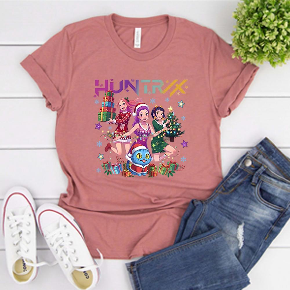 Huntrix Weihnachtsshirt Huntrix Mädchen und Dämonenjäger Tiger Weihnachtst-Shirt Niedliche Derpy Tiger Shirts Damen Weihnachtsgeschenk