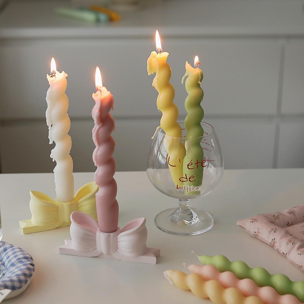 Inspired Atmosphere Candlestick: Creative Long Stem Aromatherapy Candle Holder with Plaster Bow Ornament for Home Decoration