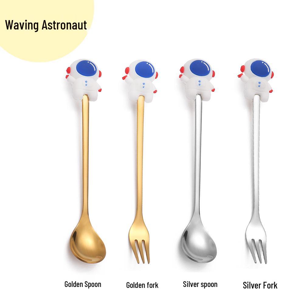 Cartoon Rabbit Christmas Dessert Spoon and Fork Set - Cute Party Favor Stirring Spoon