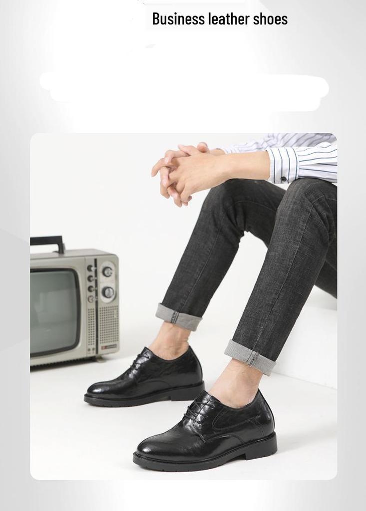 Men's Height-Increasing 8CM Formal Leather Shoes - Korean Style, Pointed Toe, Breathable, Casual, British Trend