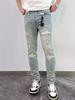 Klasické patchworkové Slim Fit Stretch Hip Hop Oblečení Muž Světle modré Stretch Roztrhané džínové kalhoty Velká velikost