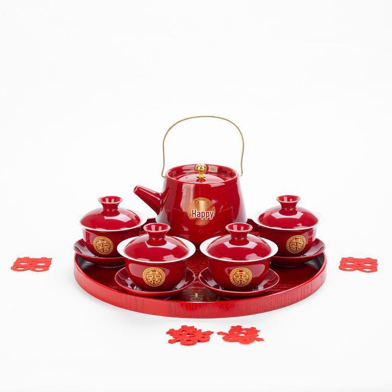 Wedding Tea Set: Complete Cup & Pot Set with Joyful Bowl, Ideal Gift for Newlyweds.