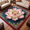 Lotus Area Rug Non-slip Washable Flower Indoor Floor Mat Chinese Style Lotus Carpet Living Room Bedroom Office Home Decoration
