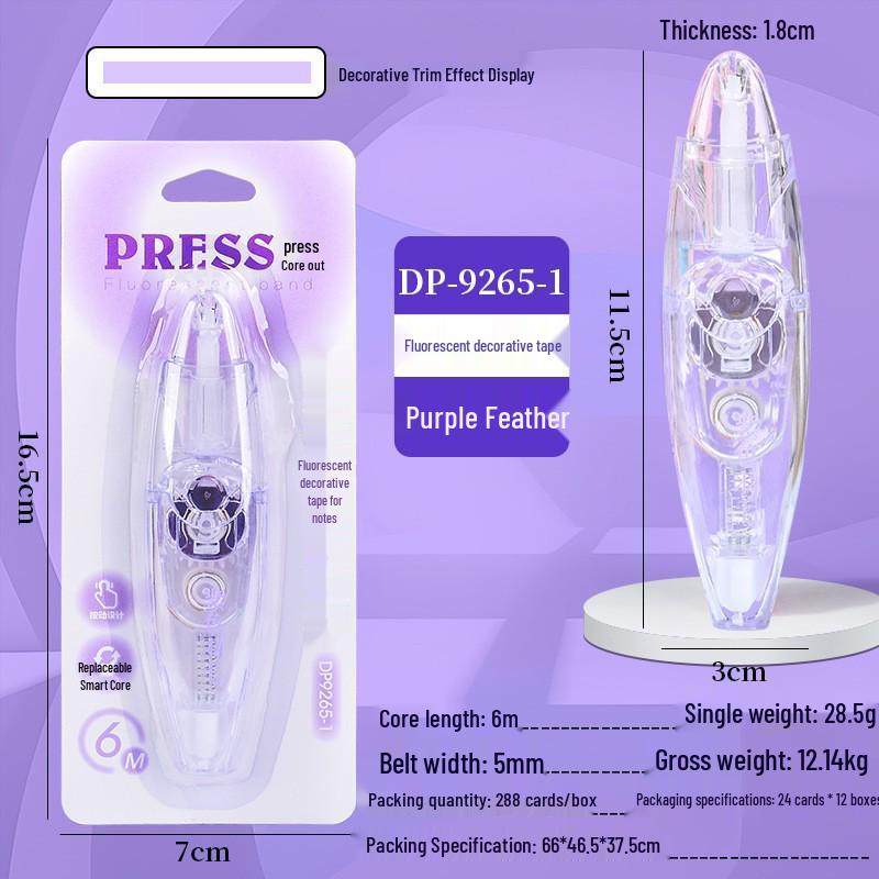 Duomini New Style Cute Transparent Fluorescent Planner Tape, Multi-color, 6M, Ideal for Students.