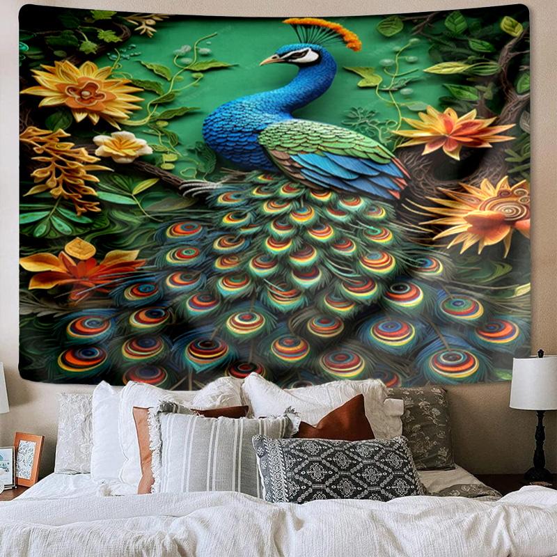 Peacock In The Forest Tapestry Room Decoration Wall Hanging for Living Room Bedroom, dormitory, Birthday and Christmas gifts