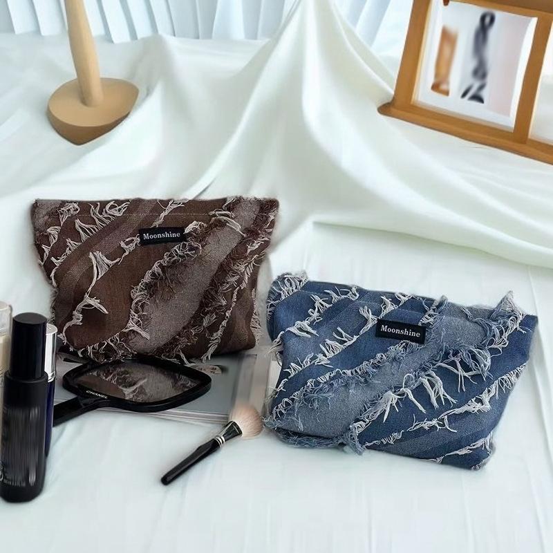 Denim Tassel Cosmetic Bag, Large-capacity Storage Bag, Portable Toiletry Bag, Lotion Brush Bag, Finishing Bag