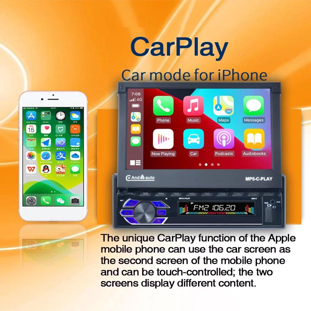TOYOUSONIC 7 Inch Car Radio Retractable Screen Universal Multimedia Video Player CarPlay Android Auto USB BT 1 Din MP5 Stereo